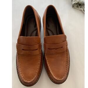BORN CARRERA BROWN LEATHER LUG SOLE OXFORD PENNY LOAFERS WOMEN'S SIZE 9